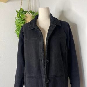 Vintage Ralph Lauren Black Faux Suede Sherpa Coat
